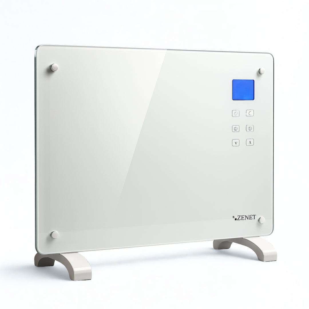 Sklenený konvektorový ohrievač Zenet ZET-526, biely, 1500W