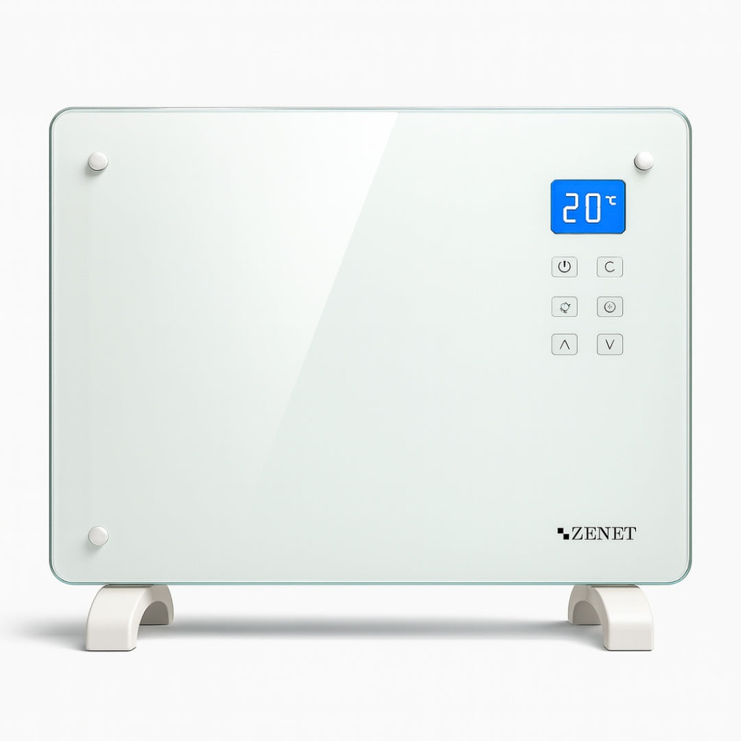 Sklenený konvektorový ohrievač Zenet ZET-526, biely, 1500W
