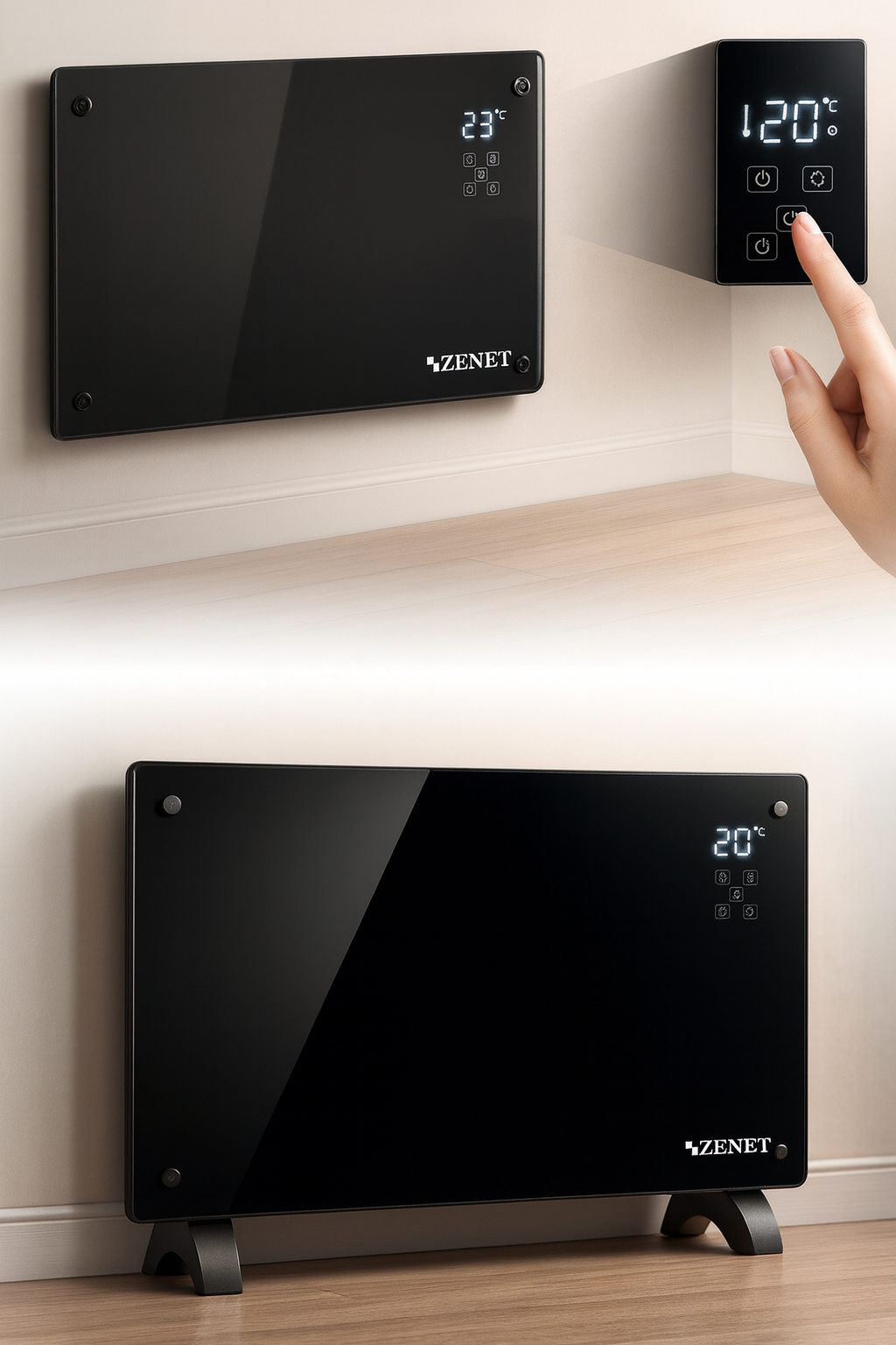 Dekoratívny sklenený konvektorový ohrievač Zenet 530, úsporný 2000 W