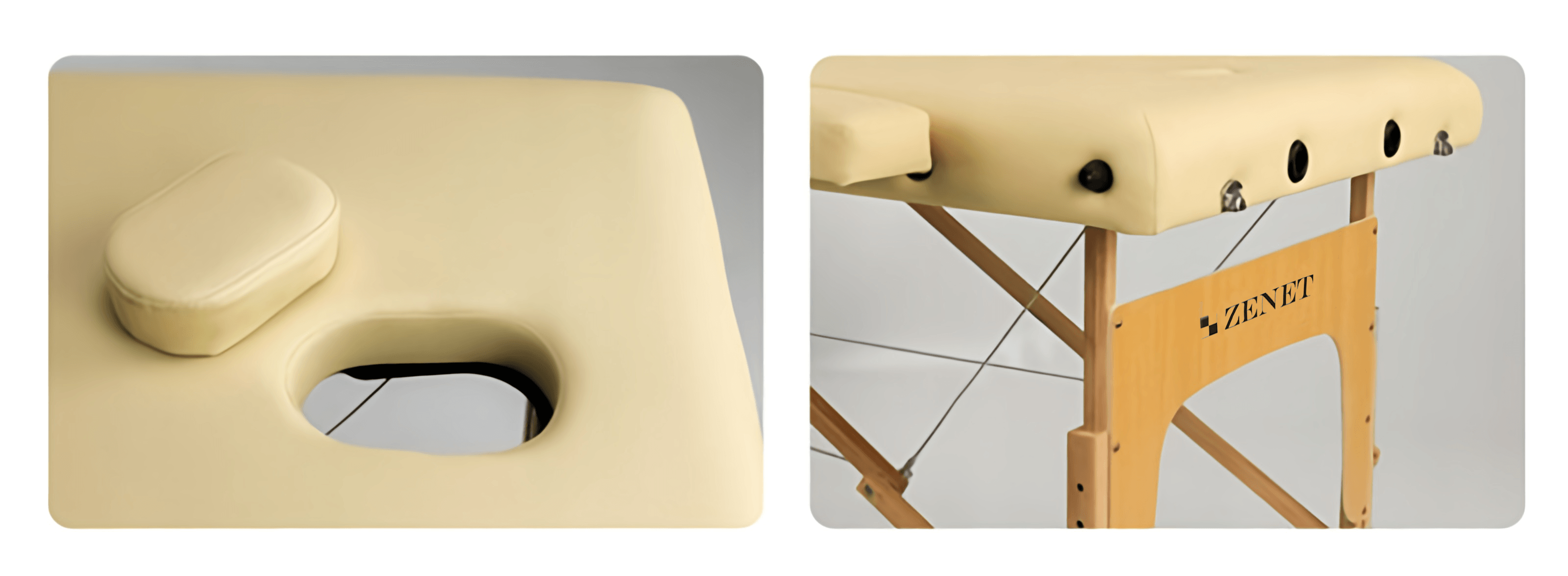 Drevený masážny stôl ZENET - rozkladací, nastaviteľný, profesionálny, s poťahom, ZET-1047/L-CREAM