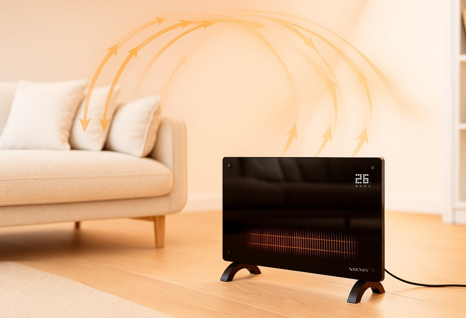 Dekoratívny sklenený konvektorový ohrievač Zenet 530, úsporný 2000 W