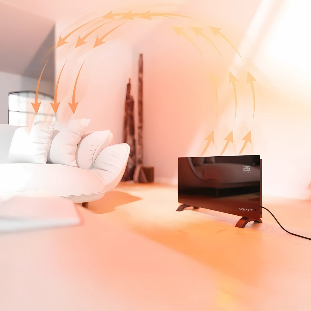 Dekoratívny sklenený konvektorový ohrievač Zenet 530, úsporný 2000 W