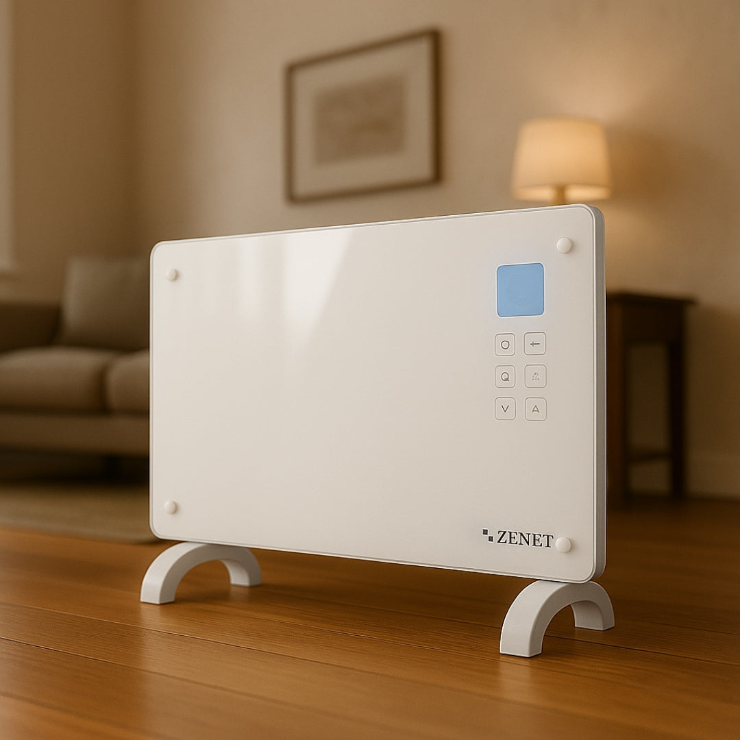 Sklenený konvektorový ohrievač Zenet ZET-526, biely, 1500W