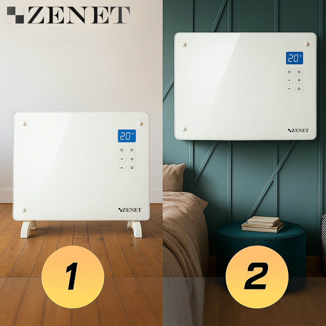 Sklenený konvektorový ohrievač Zenet ZET-526, biely, 1500W