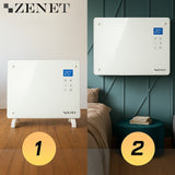 Sklenený konvektorový ohrievač Zenet ZET-526, biely, 1500W